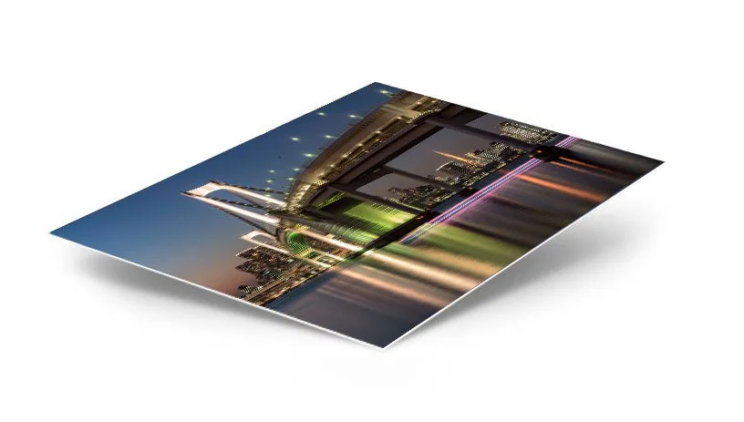 Twilight over Rainbow Bridge in Tokyo, a metal print from TomsWorldCollection highlighting the bridge's iconic structure against the evening sky, reflecting on the water and showcasing the city's urban beauty.